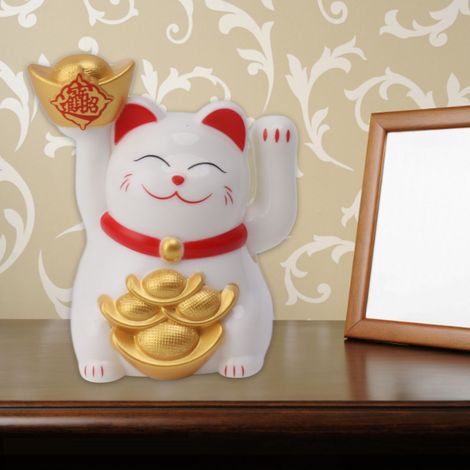 Chat porte-bonheur solaire miniature de 5 cm (2 pouces) à mouvement automatique, chat Feng Shui solaire, décoration de voiture/caisse/bureau/maison (bonsaï), cadeau MLY23101C-Blanc (1/5)