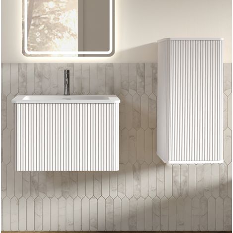 Meuble vasque mural 61x46,5x37 cm en MDF et contreplaqué, blanc, gain de place – MEUBLIV (1/5)