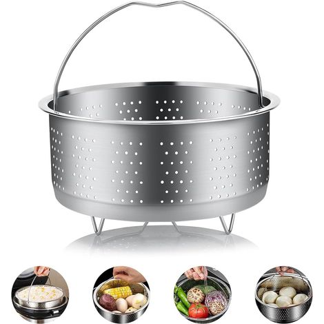 Cesta vaporera de acero inoxidable 304, olla vaporera reutilizable, accesorio para cocinar al vapor con asa, para cocinar verduras y alimentos.