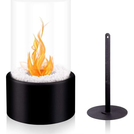 Cheminée bioéthanol de table 16.5 x 16.5 x 27.5 cm – Panneaux en verre trempé – Base en acier solide – Pour intérieur et extérieur (1/5)