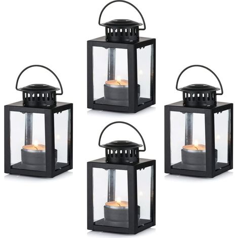 [NEVER USED] Candle Lanterns Garden Lanterns, 4 Pieces Hanging Small Tea Light Lanterns, Black Candle Holders for Indoor Outdoor Events (1/4)