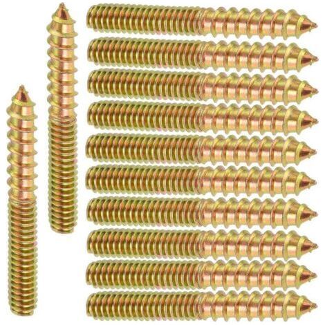 Packing with 12 double windings Schrauben, Verbindungsstücke für Holzmöbel, selbstschneidende doppelgewindete Schrauben, Schaftbolzen, Dübel, doppelgewindete Holzschrauben zur Befestigung von Holzmöbe (1/5)