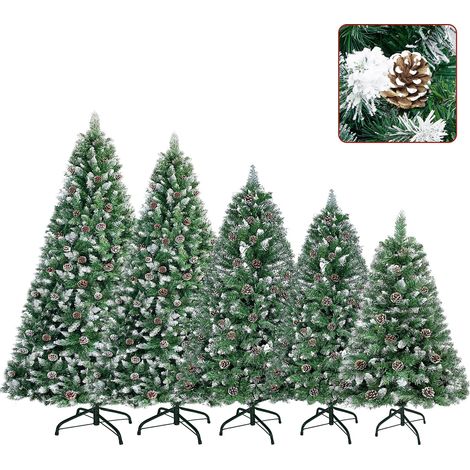 HENGMEI Sapin de Noël artificiel , 210 cm Environ 1100 pointes Décoration de Noël Pommes de pin avec flocons de neige (1/5)