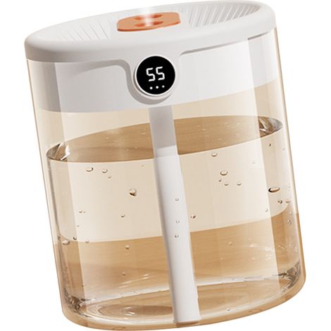 Humidificateur 2L à double buse USB avec affichage LCD du taux d'humidité et diffuseur d'huiles essentielles grande capacité pour la maison et la chambre (blanc). (1/4)