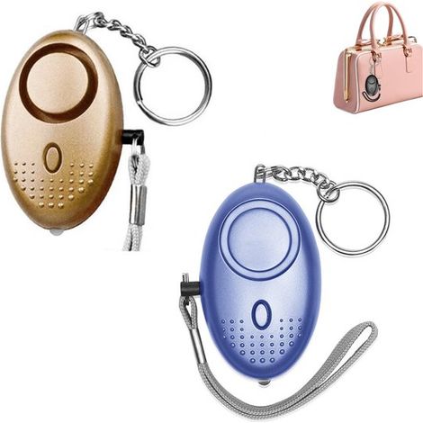 Lot de 2 alarmes personnelles 140 dB avec lampe LED et porte-clés, alarme de poche compacte pour femmes, filles et seniors, dispositif d'alerte et de dissuasion, or et bleu (1/4)