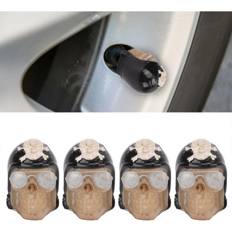 Universelle, schädelförmige Ventilkappen für Autos, Lkw, Fahrräder, Motorräder und Reifen (4er-Pack, Corsair) – Schwarz (1/5)