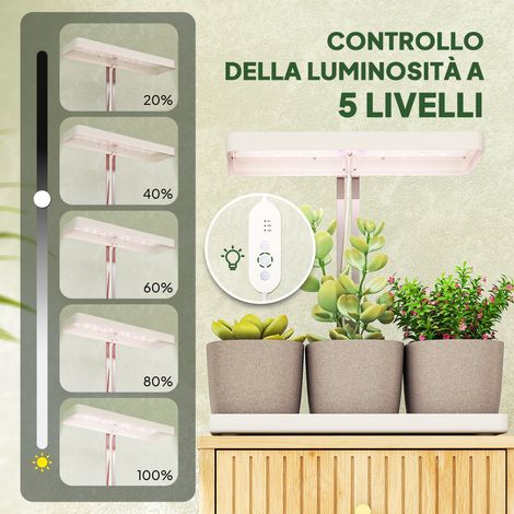 Lampadaire LED 42 lampes pour plantes, 3 pots fournis, minuterie et lumière ajustable, 45x18,8x47,8 cm, blanc (1/5)