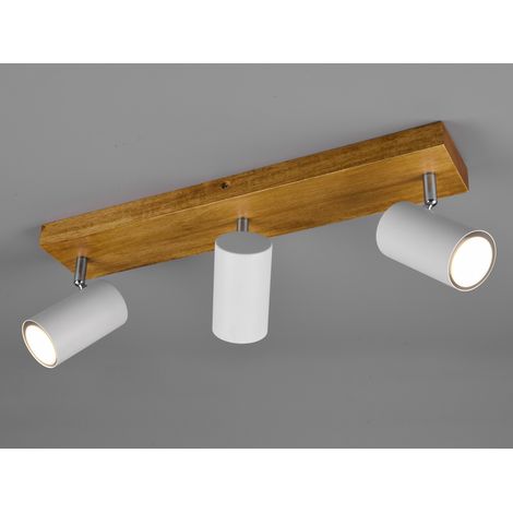 LED Deckenstrahler Weiß mit Holz 3-flammig, Breite 44cm (1/5)