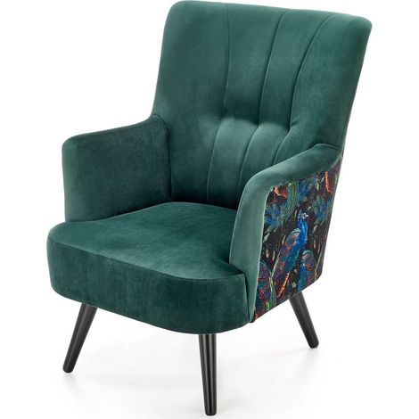 Fauteuil lounge en velours vert avec dossier imprimé FLORAEL (1/5)