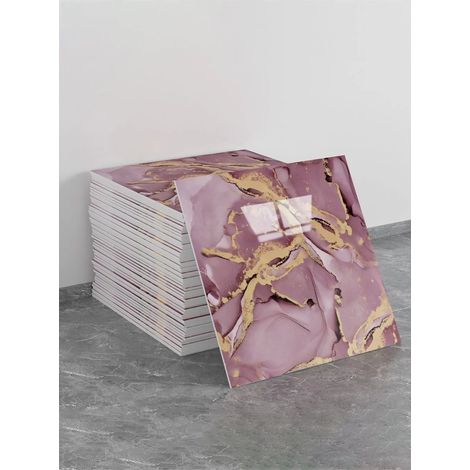 Un juego de 10 paneles de papel pintado autoadhesivos con estampado de mármol (no son azulejos reales, dimensiones: 30 x 30 cm). (1/5)
