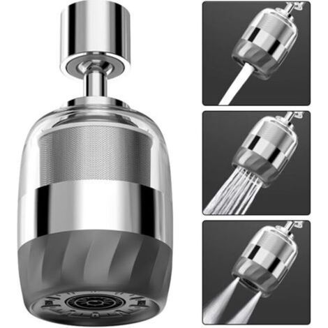 Filtro di prolunga per rubinetto da cucina a doppia filtrazione, girevole a 720°, anti-schizzo, con 3 modalità di flusso regolabili, aeratore per rubinetto riutilizzabile in acciaio inox. (1/4)