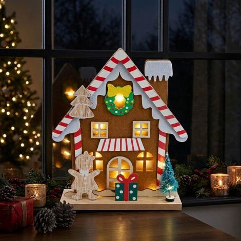 Gingerbread Wooden Light Up House Ornament (1/2)