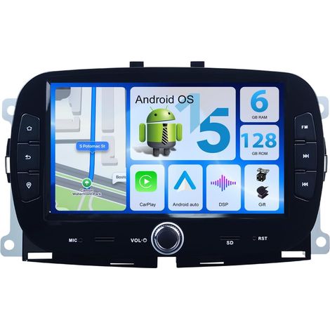 Autoradio 15 6G + 128 G pour 500 2016-2020 sans Fil CarPlay Auto 7 Pouces stéréo avec Mirror Link Bluetooth WiFi GPS FM/RDS RDS SWC Caméra de recul + Micro (1/5)