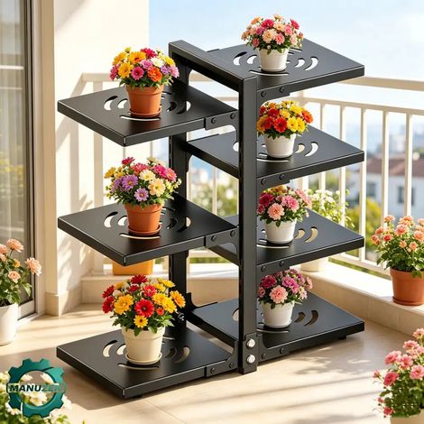 Manuzen - Étagère sur pied pliante en acier – rangement réglable – Noir (1/3)