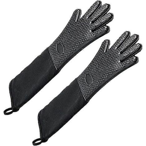 Manique de cuisine professionnelle extra longue en silicone, gant de cuisine résistant à la chaleur avec intérieur en coton pour (1/2)