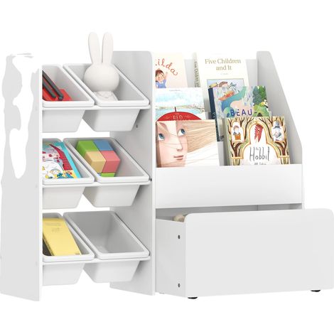Estantería para juguetes infantiles, cajas extraíbles, estantes abiertos, blanca (1/2)