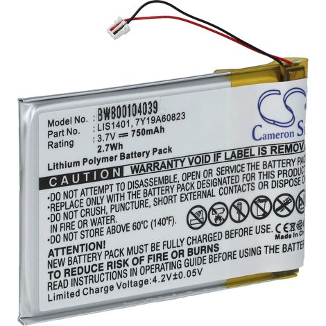 vhbw Batería compatible con Sony NWZ-S710, NWZ-S716FRNC, NWZ-S716FSNC, NWZ-S638FRED reproductor de música MP3 (750 mAh, 3,7 V, Li-poli)