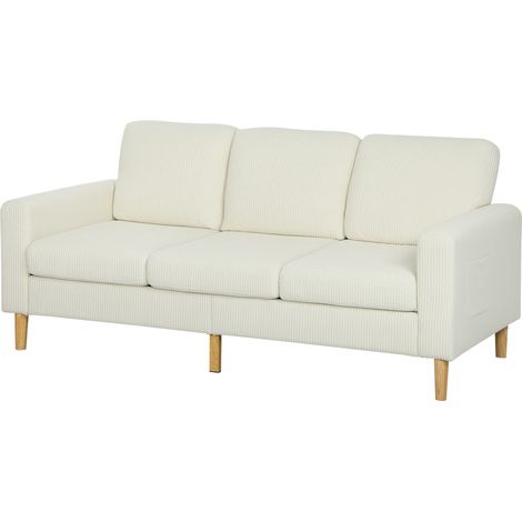 Beige Cord-Dreisitzer-Sofa, Federkernkissen, gepolsterte Sitzfläche, 192 x 80 x 84,5 cm