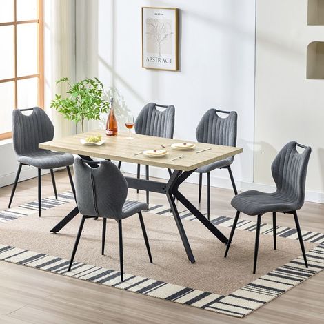 Ensemble salle à manger - WAFTING - Table 140x80x73 cm - 6 chaises tissu gris - Pieds métal, plateau MDF (1/5)