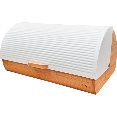 Briebe BB1162 Boîte à Pain en Bois de Bambou Couvercle Coulissant, Bread Box Conserver Painen  Blanc