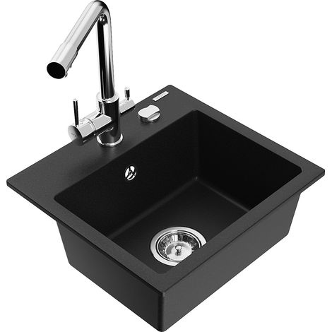 Mexen Milo 1-Becken-Granit-Spüle mit Mischbatterie Duero, Schwarz - 6505-77-671600-00 (1/5)