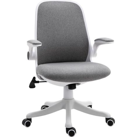 Fauteuil de bureau gris pivotant inclinable avec accoudoirs relevables, hauteur 94-104 cm, confort premium