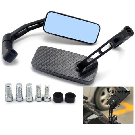 Motorrad-Umbauspiegel, Vollaluminium, blaues Glas, gebogene Vierkantstange (Schlangenmuster)