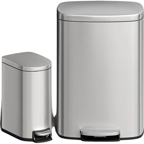 Ensemble de poubelles, design résistant à la rouille, fonctionnement sans les mains, Argent (1/2)