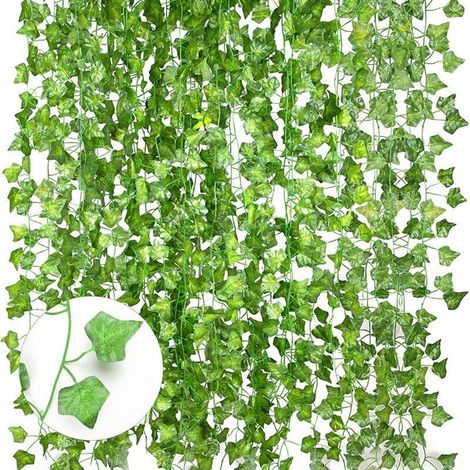 12 pièces décorations de balcon de faux lierre artificiel, couronne d'escalade de lierre végétal, feuilles extérieures, fête de mariage et décoration murale de jardin Plante verte artificielle (1/3)