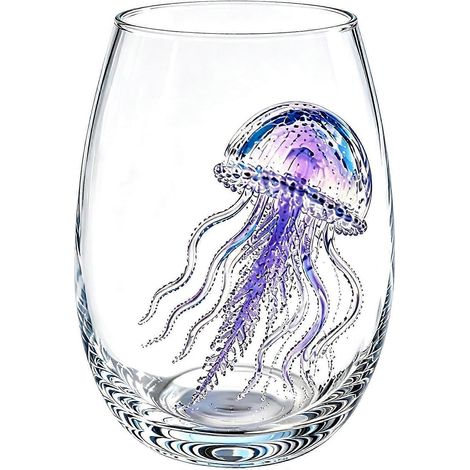 Verres à vin sans pied artisanaux en forme de pieuvre à anneaux bleus sculpture 3D à la main inspirée des créatures marines (1/5)