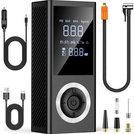 Gonfleur de Pneus Électrique Sans Fil 150 PSI – Mini Compresseur d’Air Portable Rechargeable avec Écran Digital, LED, Arrêt Automatique – pour Voiture, Vélo, Moto, Ballon (1/5)