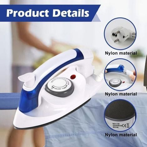 Mini fer à repasser de voyage – Portable avec poignée pliante ergonomique – Semelle antiadhésive – 3 niveaux de température (1/4)