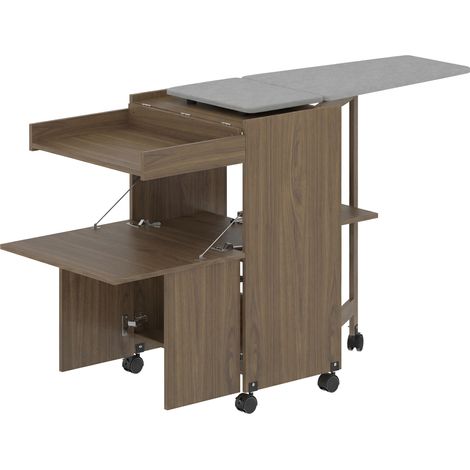 Mobile Asse da Stiro Pieghevole 154x55x87 cm con Porta Ferro e Indumenti con Vano Aperto Marrone (1/5)