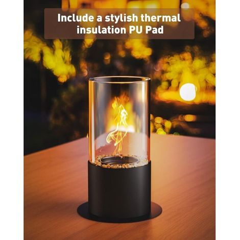 Cheminée de table bio éthano avec pad PU pierres décoratives durée de combustion plus longue cheminée bio éthanol portable petite pour intérieur et ex