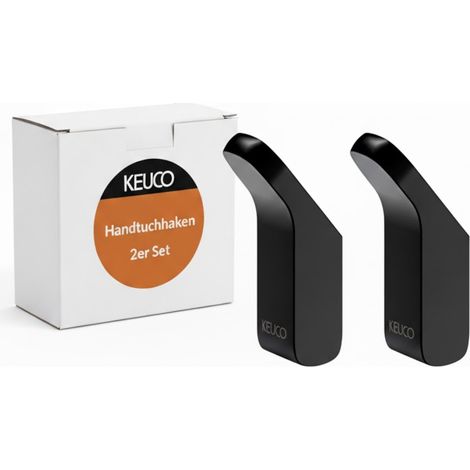 KEUCO Rose Handtuchhaken 2er Set, ohne Bohren, Metall, schwarz matt, inkl. Klebeset und Schraubset (1/5)