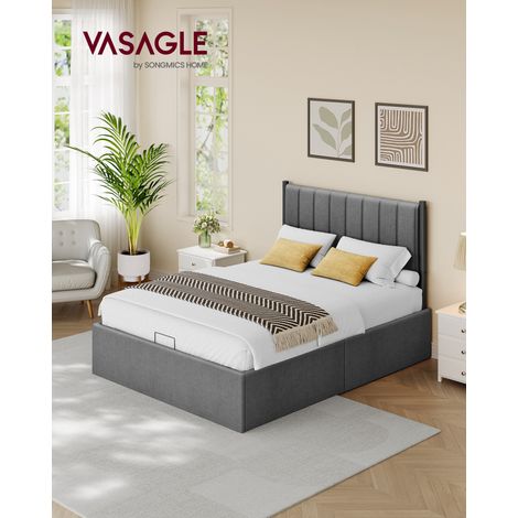 Lit Coffre 140 x 190 cm, Cadre de Lit, 2 Personnes, Sommier Relevable, avec Rangement, Système Hydraulique, Moderne et Minimaliste, Montage Facile, Gris Ardoise (1/5)