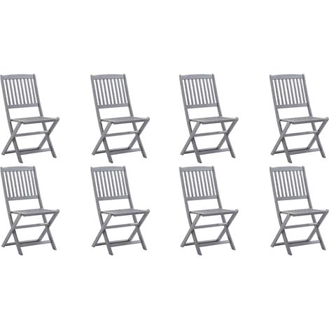 Lot de 8 Chaises de jardin et de camping pliables, Chaises de relaxation, avec coussins Bois d'acacia OIB7024E (1/5)