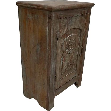 Mesita de noche de madera acabado artesanal marrón 51x30x75h cm (1/5)
