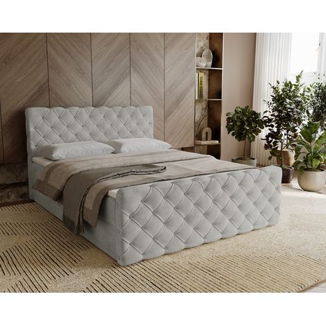 Emporius Lit continental 140x200 Portofino avec rangement, matelas H3 - style glamour, Gris clair (1/5)