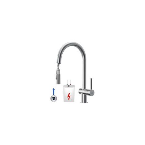 Robinet de cuisine basse pression avec douchette extensible, 3 ports, mitigeur sans pression, 2 types de jet, robinet pour chaudière (1/5)