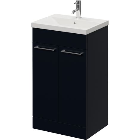 Napoli 390 Deep Blue 500mm 2 Door Vanity Unit with Glide Basin - 500mm - Chrome 160mm Handle