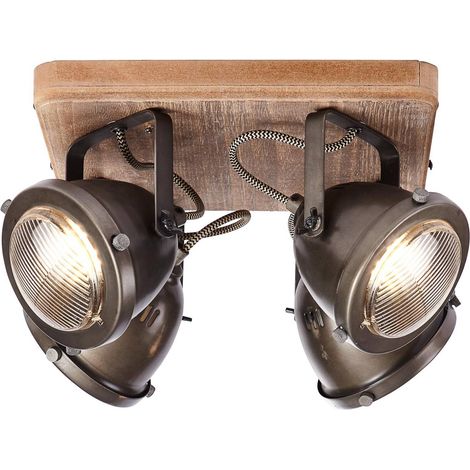 BRILLIANT Lampe Carmen Wood Spotplatte 4flg burned steel/holz 4x PAR51, GU10, 5W, geeignet für Reflektorlampen (nicht enthalten) Köpfe schwenkbar (1/5)