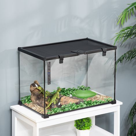 Reptilienbox, Reptilienzuchtbox, Terrarium, Schiebedeckel, Drahtgitter, Thermometer