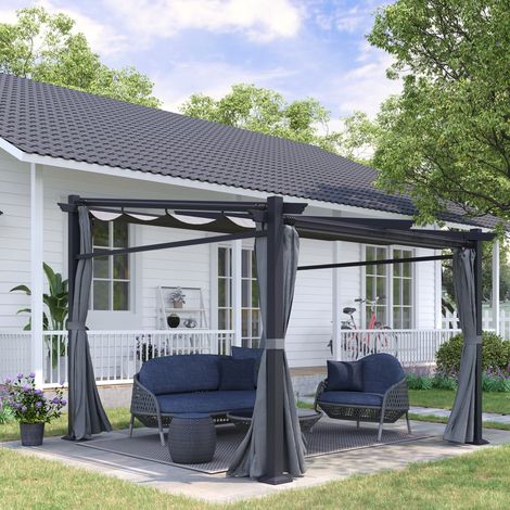 Pergola 297x295x195-230 cm gris foncé en acier avec toile rétractable et fixation au sol (1/5)