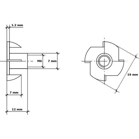 Ecrou en T Ecrou a Griffes écrou à 4 Pans Raccord Griffe M6 x 12 mm 50 pièces (1/3)