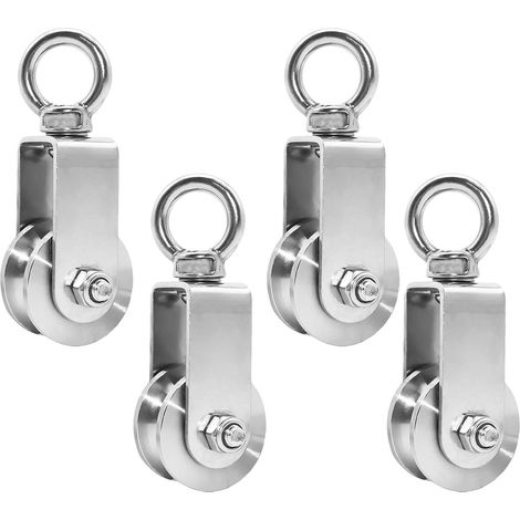 34-mm-Heberolle mit Kugellager, max. Belastung 250 kg, Edelstahlrolle für Seil, 4er-Set Fitness (1/5)