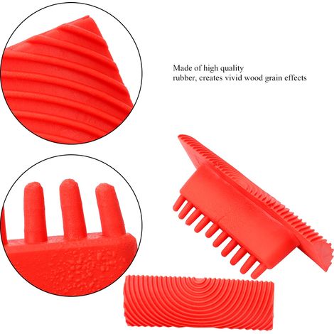 [Rouleau de peinture effet bois] [Mano] [Rouge] [Cylindre en caoutchouc pour création DIY] (1/5)