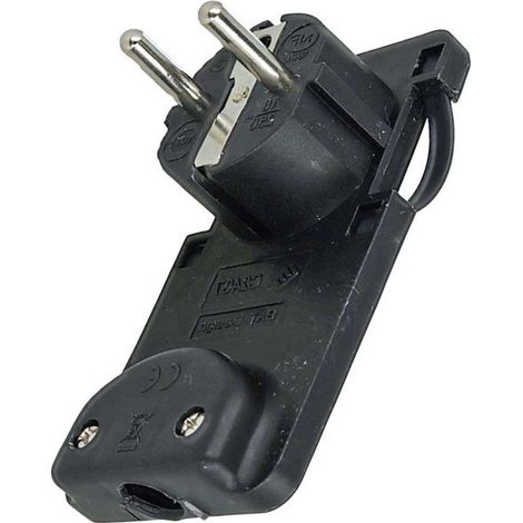 Spina Schuko Piatta Salvaspazio Nero 16A 250V Uscita Cavo 90 Gradi