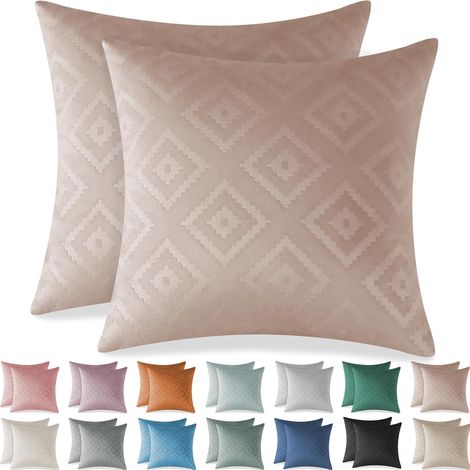 Housse de Coussin 50x50 Decoration Salon en Velours Côtelé Super Doux Coussin Canapé Décoratif Salon Banc Fauteuil Tete de Lit Couleur Unie sans Oreiller Lot de 2, Coussin Rose Gris (1/5)