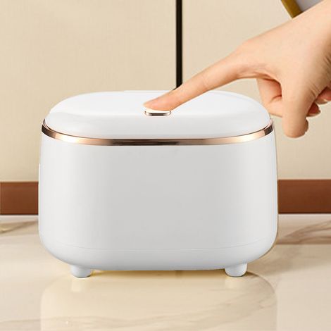 Mini-Oval-Mülleimer aus weißem Kunststoff mit Schnappdeckel für Büro, Zuhause, Küche, Schlafzimmer, Badezimmer (1/5)